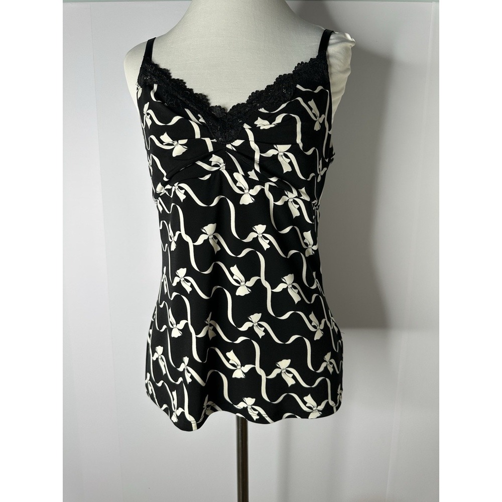 White House Black Market Cami Womens M Black White Bow Lace Trim Tank Top - Picture 4 of 10